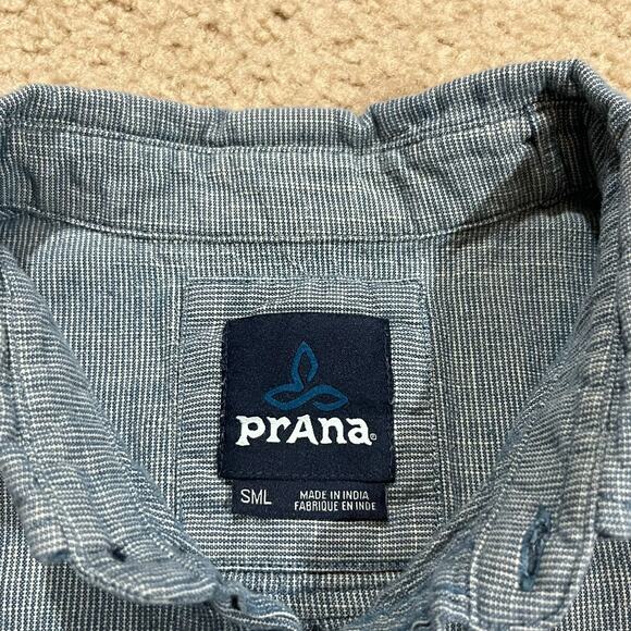 Prana Mens Blue Short Sleeve Button Up Shirt Size Small - Picture 3 of 4
